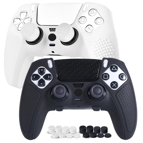 JYXETOV PS5 Edgeコントローラー カバー、人間工学に基づいた、シリコーン保護、無料の8ボタンキャップ、オリジナルの充電器で充電できます、滑り止めデザイン、両面印刷パターン