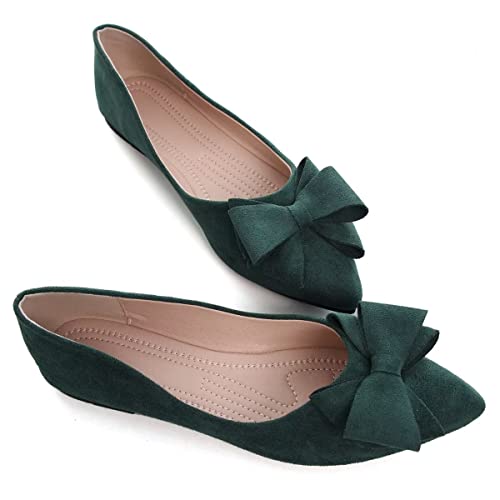 Hee grand Bowknot Flats for Women Pointed Toe Ballet Shoes Soft Slip on Loafers Suede Dress Shoes