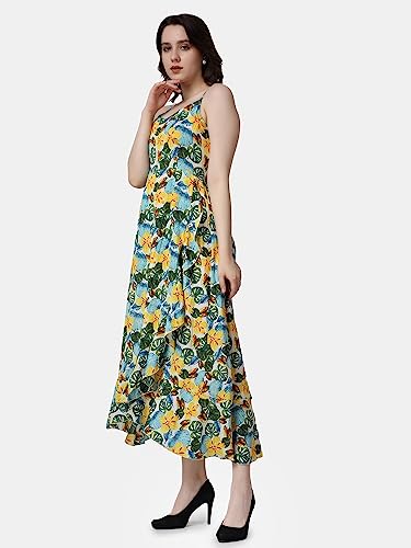 Image of POPWINGS Casual Floral Printed Maxi Length Fit & Flare Dress for Women || Summer Dress for Women || Flare Maxi Dress for Women Stylish || Sleeveless Dress for Women