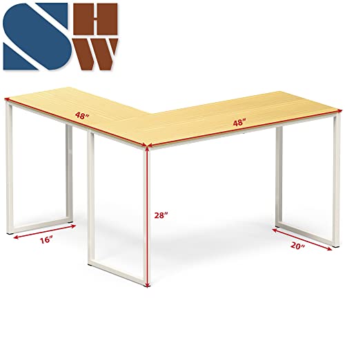 Image of SHW Mission 48 x 48 Inches L-Shape Home Office Computer Desk, Oak