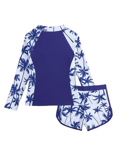 Big Girls UPF 50+ 2 Pieces Rash Guard Sets Floral Swim Shirts with Shorts Sporty Swimwear2