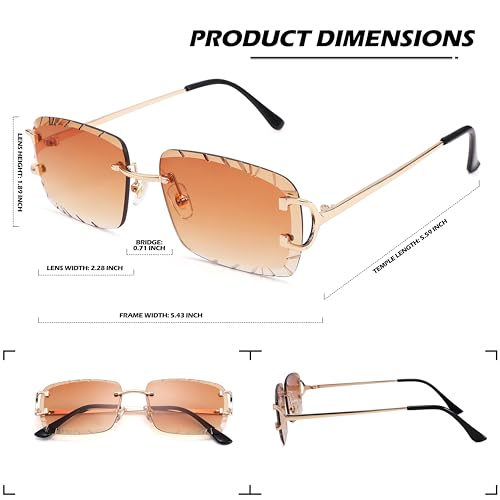 Image of Hycredi Rimless Rectangle Sunglasses for Men /Women- Frameless Square Trendy Shade - Diamond Cutting Eyewear