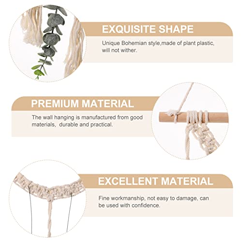 Tapiz de algodón para decoración de baño con eucalipto artificial y macramé 6