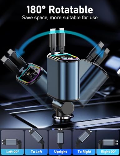 Image of SUPERONE 120W Retractable Car Charger, 4-in-1 Ultra-Fast Car Mobile Charging Station with Built-in Type-C & iOS Compatible Devices, 180 Rotating Adjustable Design with Dual USB Ports & LED Light