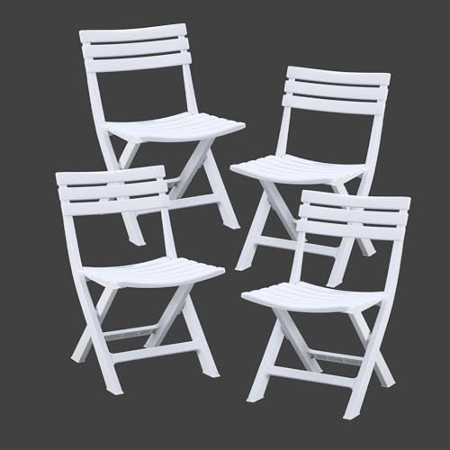 BOOSDEN Folding Plastic Chairs 4 Pack, Foldable Patio Stackable Chairs with Backrest for Outdoor Indoor Camping Picnic Dining Party Wedding Event White