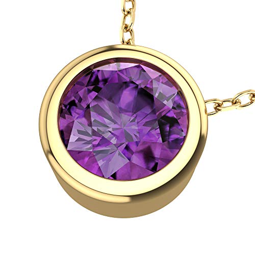 Belinda Jewelz Womens 14K Yellow Gold Round Sparkly 7 Mm Gemstone Bezel Solitaire Classic Chain Gemstone Fine Jewelry Accessory Pendant Necklace, 1.48 Carats African Amethyst, 18 Inch #TOP1