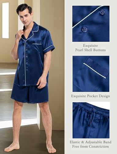 COLD POSH 100% 19MM Mulberry Silk Pajamas for Men Short Sleeve Button Up Mens Silk Pajama Set for Summer Pjs3