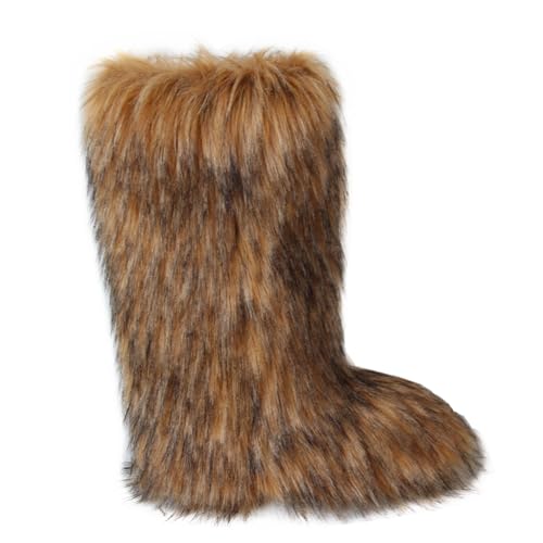 Gegefur Women's Furry Fluffy Boot Faux Fur Long Snow Boot Knee High Boots Warm Comfortable Outdoor Flat Shoes