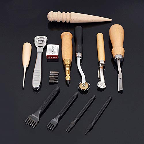 Kit de ferramentas de couro, KKcare Conjunto de ferramentas de costura e artesanato de couro 18 unid