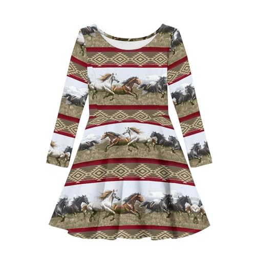 Long Sleeve Dress for Girls Kids Swing Twirly Skater Dresses 2-14 Years Old