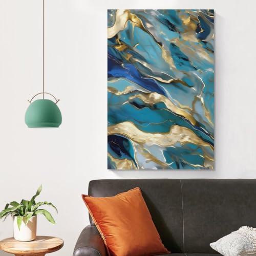 Impression sur toile marbre bleu sarcelle et or pour déco murale - 4