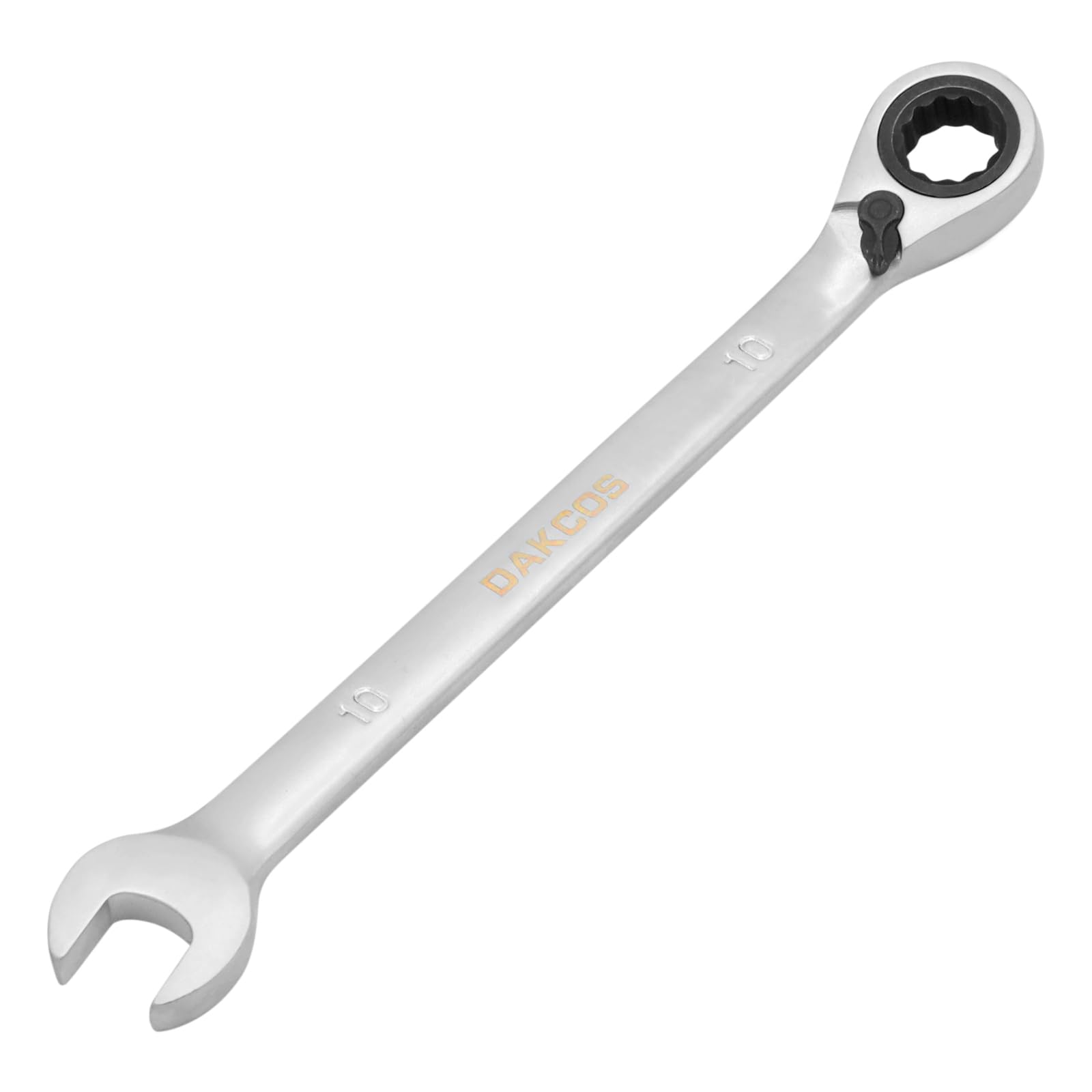 Dakcos Matt Chrome 10Mm Fixed Head Reversible Ratchet Spanner Ratcheting Combination Wrench Chrome Vanadium Steel