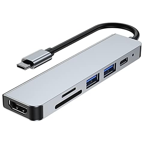 USB C HUB, 6 in 1 Docking Station with USB-C Port/PD, USB 3.0 Port, 4K HDMI and SD/TF Card Reader, USB C Adapter Compatible with MacBook Cover