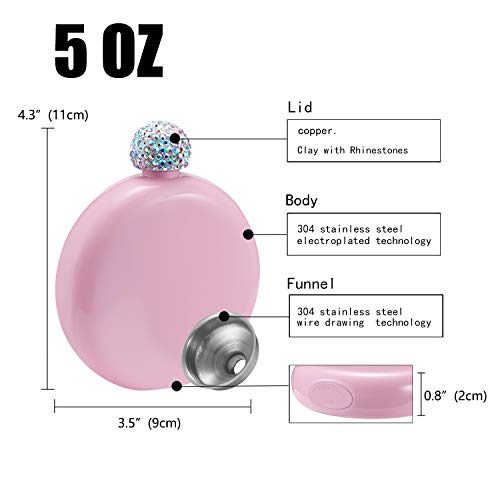 Hillside-Kit Booze Shot Flask- Ab Crystal Lid Creative 304 Stainless Steel Wine Alcohol Liquor Flask For Women Girls Men Party Hand Size Flask-5Oz #TOP1