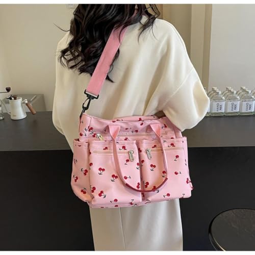 Women's Cherry Print Tote Bag Large Capacity Nylon Crossbody Shoulder Bag with Multiple Pockets for Work, Travel & Daily Use4