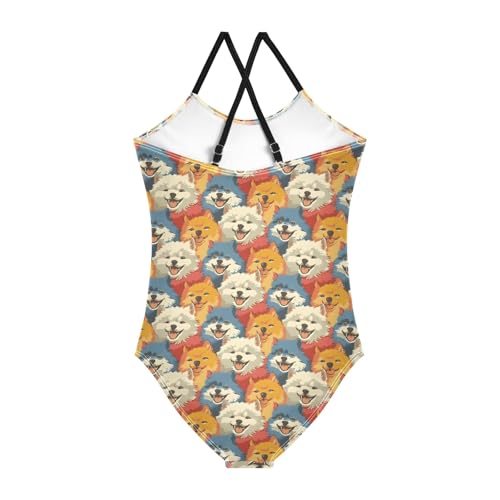 senya Girls Swimsuits One-Piece Swimwear Tie Bathing Suit Beach Summer Round Neck 9-10T Multicolored Dog Faces Pattern2
