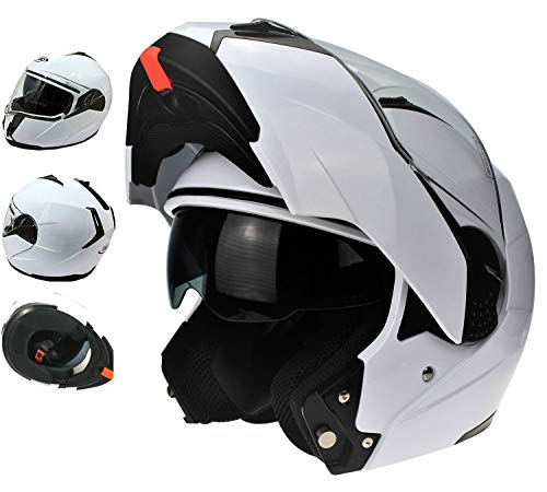 3GO E335 Flip Up Motorcycle Helmet, White, Large