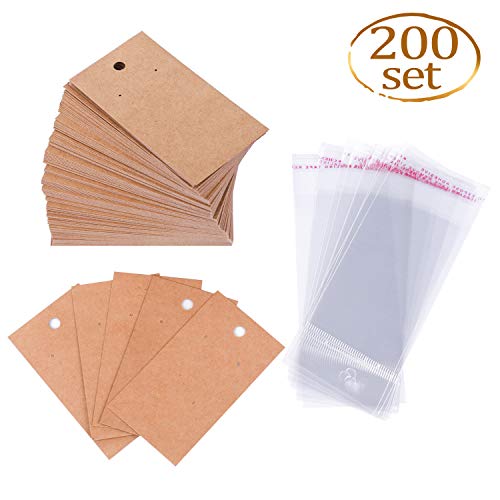 Whaline 200 Set Earring Display Card With 200 Pcs Self-Seal Bags, Earring Card Holder Blank Kraft Paper Tags For Diy Ear Studs, Earrings And Jewelry Display (Brown) #TOP6