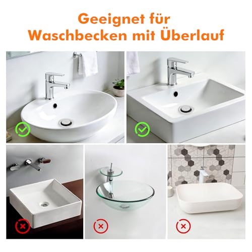 Ibergrif Ablaufgarnitur POP UP- Anti-Blocking, Auslaufsicher, Korrosionsbeständig, Abflussstopfen Einfache Montage, Keine Werkzeuge Nötig, für Waschbecken mit überlauf Ablaufventil, Messing