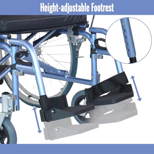 Medwarm Aluminum Multifunctional Manual Wheelchair, Wheelchairs for Adults, Folding Padded Wheelchair with 24 Inch Quick Release Wheels, Removable Footrests & Armrests, Blue