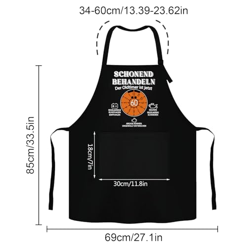 Grillschürze 60 Geburtstag Mann, Küchenschürze als Geschenk zum 60. Geburtstag, Kochschürze für Männer Frauen, Schwarz Schürze Wasserdicht mit Spruch: Schonend Behandeln der Oldtimer ist Jetzt 60