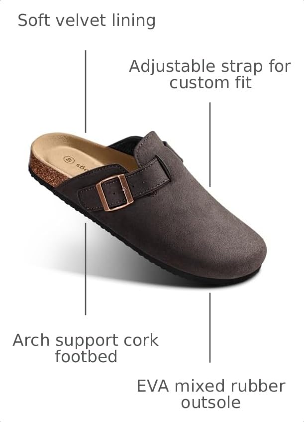 Image of BULLIANT Women Clogs-Fleece-Lined Suede Mules Slippers Nurse Shoes Unisex-Memory Foam Arch Support Cork-Footbed