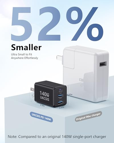 Image of 140W USB C Charger Block, Foldable 3-Port Multi-Device Fast Charger USB C Power Adapter for MacBook pro /Air, Dell, Samsung Galaxy, iPad Pro, and More (Black)