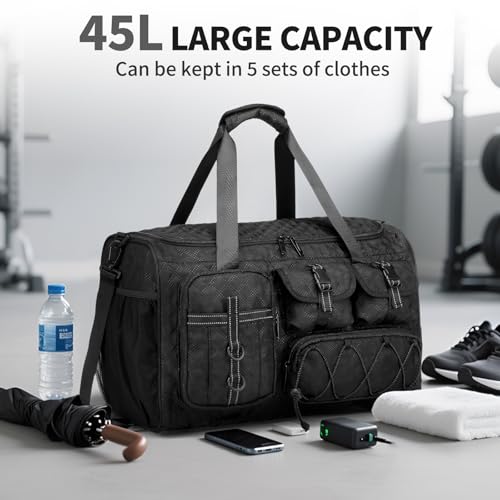 Gym Bag for Men Women, 40L Sport Duffel Bag, Anti-Theft Overnight Backpack W/Shoe Compartment for Fitness Travel, Black3