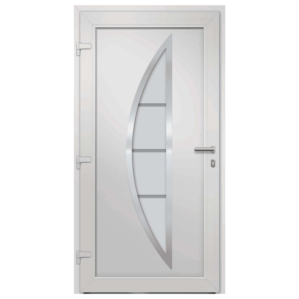 Białe przednie drzwi 108 x 200 cm zewnętrzna rama z PCW, szkło izolowane, 5-punktowy zamek, zawiasy 3D, aluminiowe wzmocnienie, stalowe wzmocnienie do domu, renowacja, nowa budowa