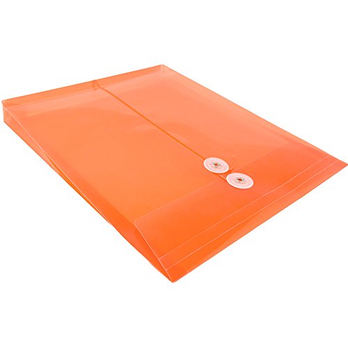 Jam Paper Plastic Envelopes With Button & String Tie Closure - Letter Open End - 9 3/4 X 11 3/4 - Bright Orange - 12/Pack #TOP3