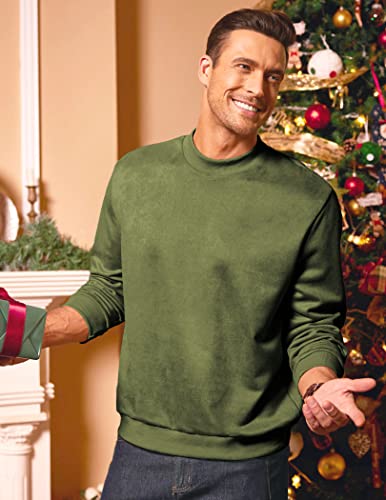 Coofandy Men's Crew Neck Sweatshirt Unisex Hipster Fleece Workout Oversized Pullover Armygreen #TOP1