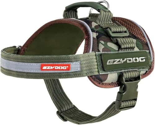EZYDOG Convert Dog Harness | Magnetic Handle, Anti Pull Harness, LED Light Mount, Reflective Strips, Contoured & Breathable Fabric (S, Camo)