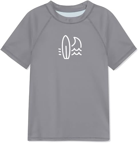 BesserBay Boy's UPF 50+ Sun Protective Gray Rashguard Short Sleeve Swim Shirt Surfing Suit 9-10 Years