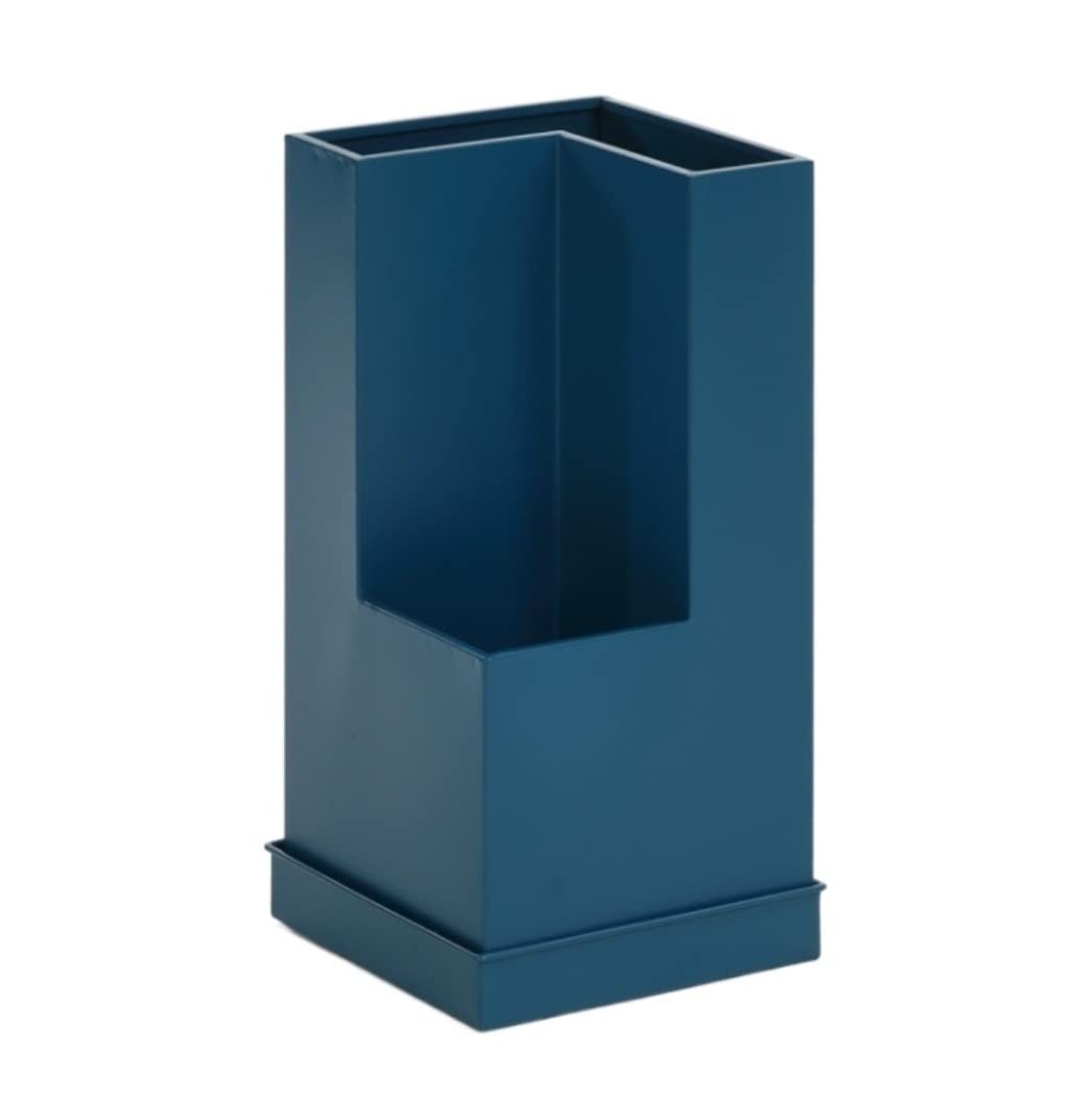 Porte-parapluie en forme de tonneau bleu avec bac amovible pour entrée