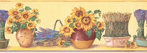 Wallpaper Border Sunflowers Vase Yellow Classic 15' x 7" KC78061