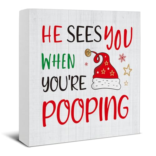 Christmas Bathroom Decorations - Funny Christmas Decor, He Sees You...