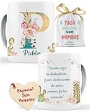 Taza con inicial y nombre personalizada es un regalo ideal para una mama amiga profesora novia pareja todas las letras del abecedario con motivo de flores (P)