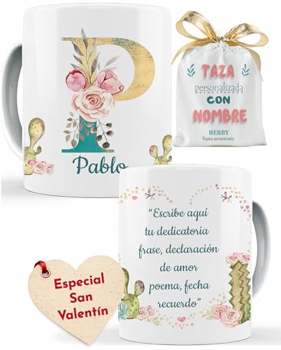 Imagen de Taza con inicial y nombre personalizada es un regalo ideal para una mama amiga profesora novia pareja todas las letras del abecedario con motivo de flores