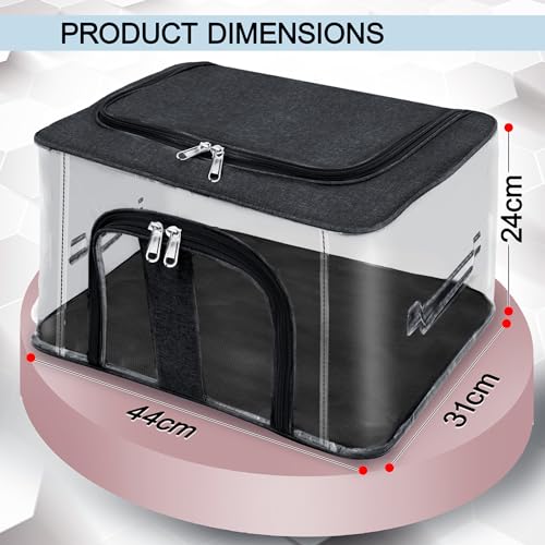 Image of Storite 4 Pack Nylon 33 L PVC Transparent Moisture Proof Storage box for Clothes Closet Wardrobe Organizer for Clothes Saree Bags with Carry Handle (44L x 31W x 24H cm) (Black)