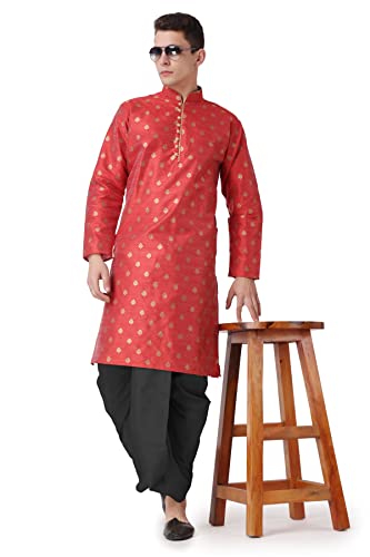 Image of Royal Kurta Men's Silk Blend Printed Kurta Dhoti Set