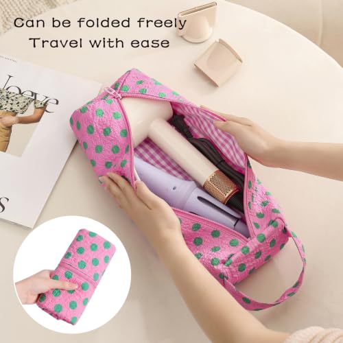 Image of RSRSLEII Polka Dot Hair Tools Travel Bag,Hair Styling Accessories Storage Case for Shark FlexStyle,Dyson Airwrap Hair Dryer,Curling Iron,Straightener,Revlon Hair Tools,Portable&Foldable(22Pink&Green)