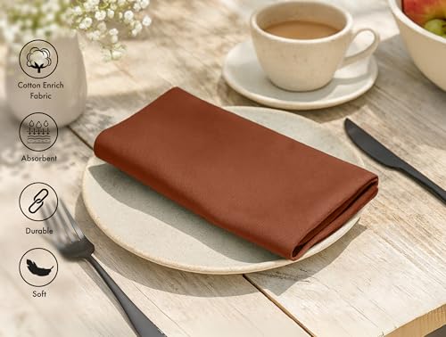 Image of Ruvanti Cloth Napkins Set of 12, 18x18 Inch, Soft & Absorbent Cotton Enrich Dinner Napkins for Hotel, Wedding Parties, Napkins Everyday - Rust
