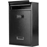 KYODOLED Locking Wall Mount Mailbox, Mail Boxes with Combination Lock for Outside, Security Cash Key Letter Drop Box with Code for House Office School,12.4H x 8.54L x 3.35W Inches, Black