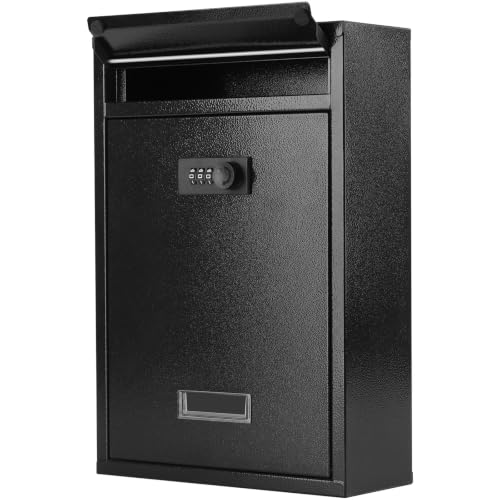 KYODOLED Locking Wall Mount Mailbox, Mail Boxes with Combination Lock for Outside, Security Cash Key Letter Drop Box with Code for House Office School,12.4H x 8.54L x 3.35W Inches, Black