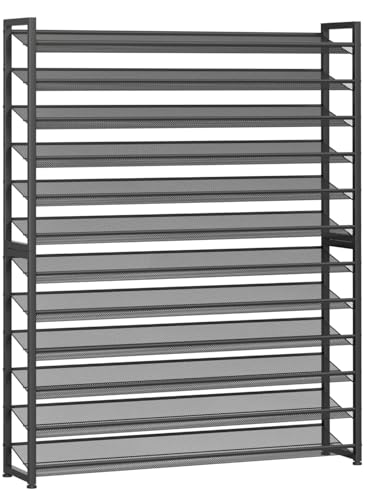 Image of Large Shoe Rack 12 Tier Shoe Organizer, Heavy Duty Metal 6-Tier Stackable Shoe Storage Vertical Shoe Rack for Closet Front Door Entrance, Up to 75 Pairs, 44.8 inch W x 11.4 inch D x 85.1 inch H, Black