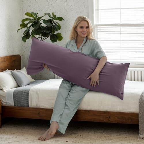 Image of Bamboo Pillow Cases Body Size, Greish Purple Cooling Pillowcases with Zipper Closure, Cool & Breathable Pillow Case for Hot Sleepers and Night Sweats, 20 inch x 54 inch