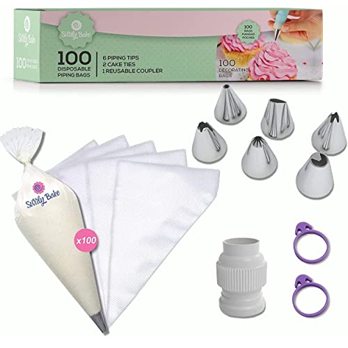 RandM 109 pezzi kit decorazione torte con 100 sacchetti usa e getta, 6 punte per tubazioni, 2 cravatte, 1 accoppiatore per glassa riutilizzabile