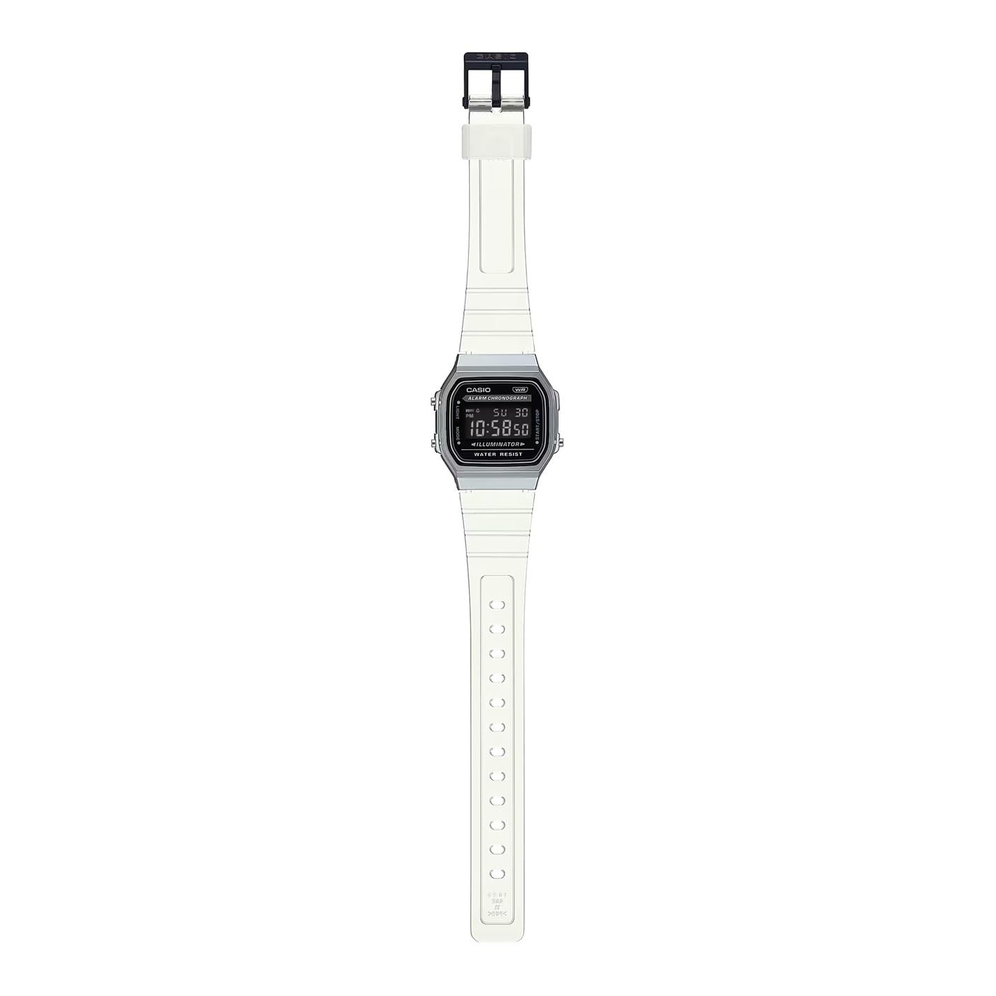 Casio Reloj Cuarzo Unisex 36.00mm con dial Digital Negro y Correa de Plastic/Resin Bracelet Transparente A168XES-1BEF
