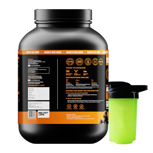 Image of Beast Life High Protein Mass /Weight Gainer | 2.5 KG | Belgian Chocolate with Free Shaker | NABL LAB Tested | For Muscle Gain & Fast Growth | Cereal-Based Formula, No Maltodextrin | India's #1 Cereal Based Bulk Gainer