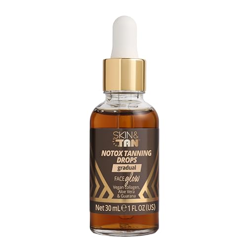 SKIN & TAN Face Tanning Drops 30ml: Vegan Collagen Gradual Glow Custom Self-Tan Sun Kissed Radiance Adaptable Bronzer Overnight Tanner Hydrating Oil